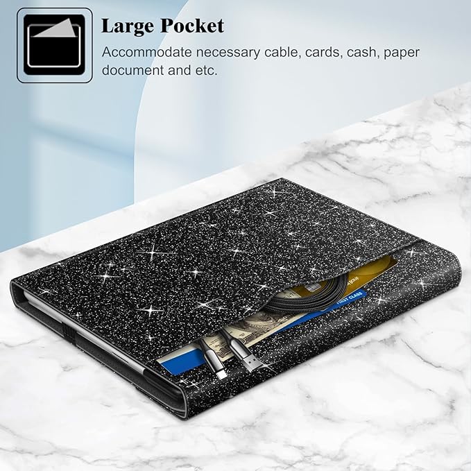Fintie Case for 13 Inch Microsoft Surface Pro 11/10/9 - Multiple Angle Viewing Portfolio Business Cover with Pocket & Stylus Holder, Compatible with Type Cover Keyboard (Glitter Black)