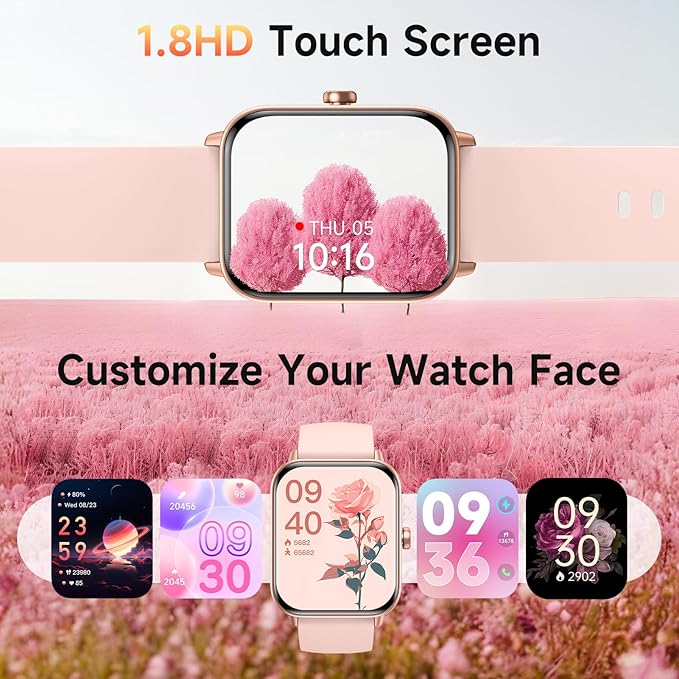 Smart Watches for Women Android & iPhone, Alexa Built-in, 1.85" Fitness Tracker with Answer/Make Calls, IP68 Waterproof Fitness Watch,Heart Rate, Sleep, SpO2 Monitor,Pedometer, Pink
