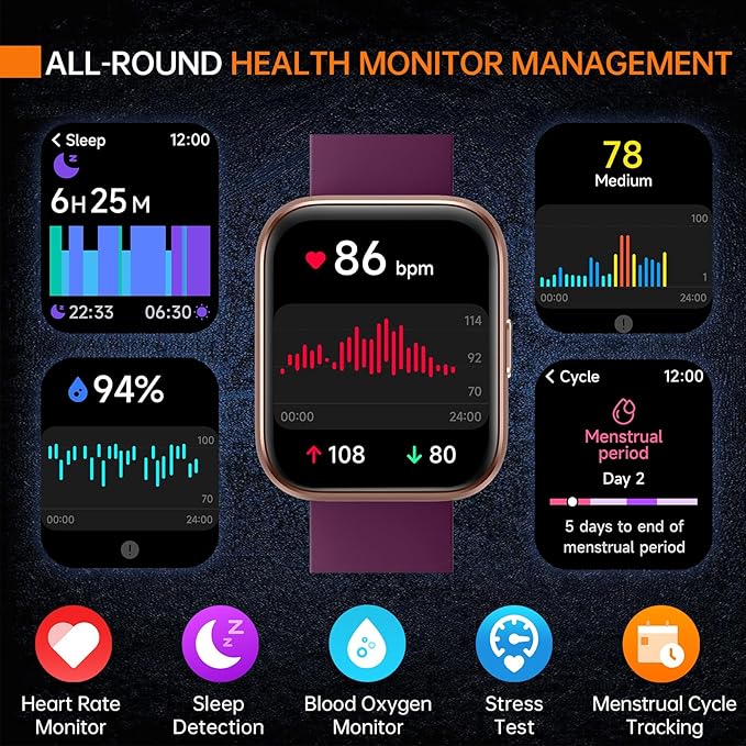 Smart Watches for Women, Alexa Built-in Fitness Watch with 1.8" LCD Screen & Bluetooth Call (Make/Answer), Heart Rate/SpO2/Sleep Monitor, 100 Sports, IP68 Waterproof Smartwatch for Apple Android