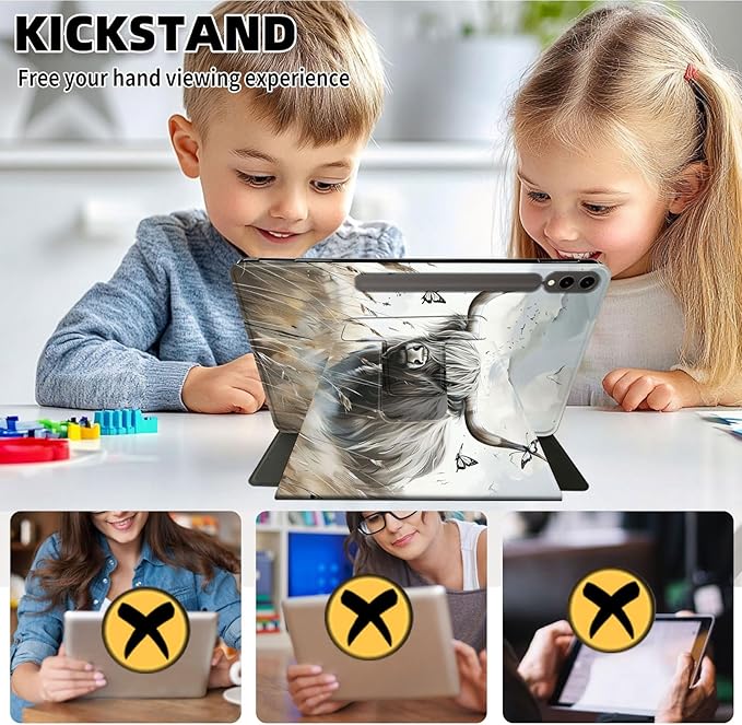 Case for 12.4 inch Galaxy Tab S10 Plus Case (2024), Galaxy Tab S9 Plus Case (2023), 360 Degree Rotating Folio Stand Smart PU Leather Cover, Auto Sleep/Wake, Cute Cartoon Frog