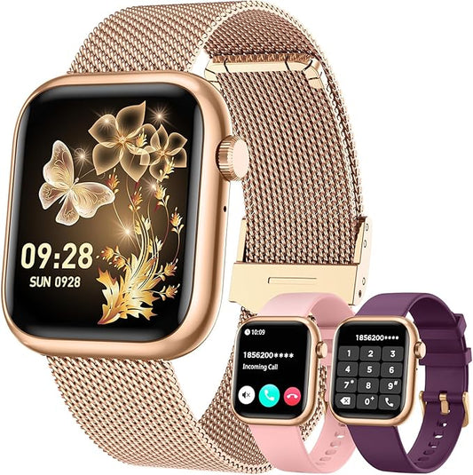 Smartwatch Women Fitness Tracker Watch: Gold Smart Watches for Women Make Answer Bluetooth Call Android Phones iPhone Compatible 123+ Sport Modes IP68 Waterproof Digital Pedometer Heart Rate Monitor
