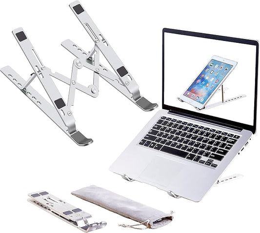 Laptop Stand, Laptop Riser Computer Stand for Desk, Adjustable Aluminum Foldable Portable Desktop Holder, Compatible with MacBook Air pro, iPad, Lenovo, 10-15.6” Laptop and Tablets (Silver)