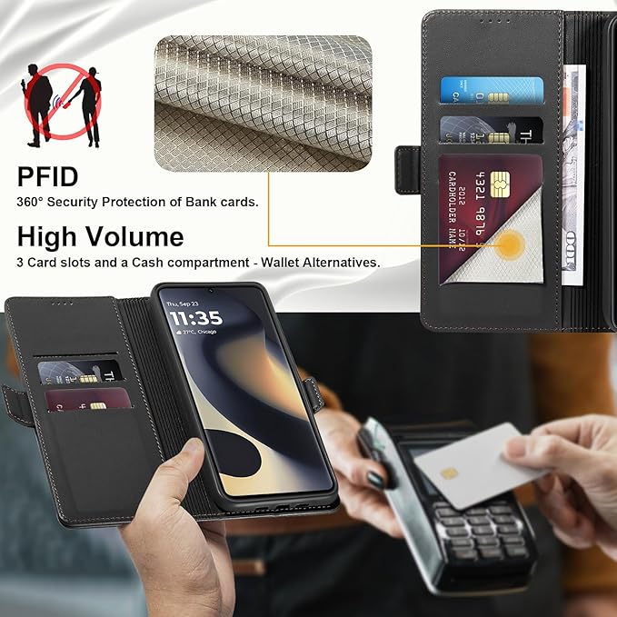 Wallet Flip Case for Motorola Edge (2024) - [RFID Blocking] Luxury PU Leather Card Holder Magnetic Phone Cover with Kickstand,Shockproof Protective Case,Black