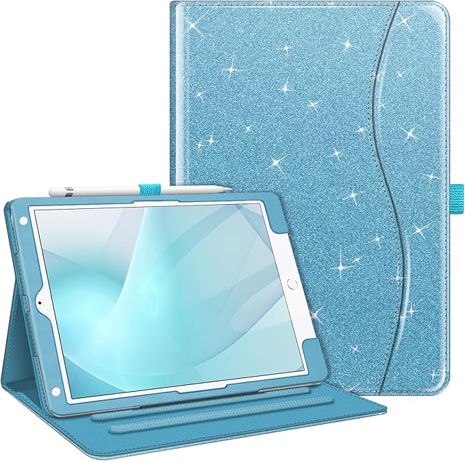 Fintie Case for iPad 9th / 8th / 7th Generation (2021/2020/2019) 10.2 Inch - [Corner Protection] Multi-Angle Viewing Stand Cover with Pocket & Pencil Holder, Auto Sleep Wake, Glittering Blue