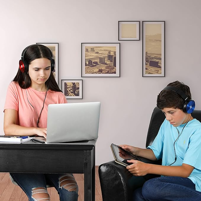 Classroom Headphones Bulk 5 Pack, Student On Ear Color Varieties, Comfy Swivel Earphones for Library, School, Airplane, Kids, for Online Learning and Travel, Noise Stereo Sound 3.5mm Jack (Black)