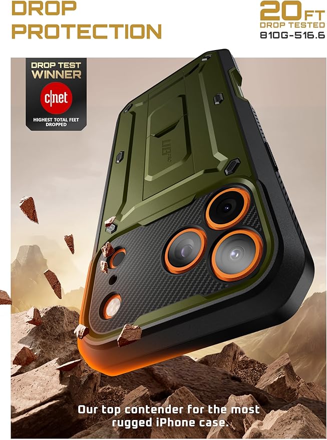 SUPCASE for iPhone 17 Pro Max Case with Camera Control Button (Unicorn Beetle Pro), [Built-in Kickstand & Screen Protector] [Military-Grade Protection] Full Body Heavy Duty Phone Case, Guldan