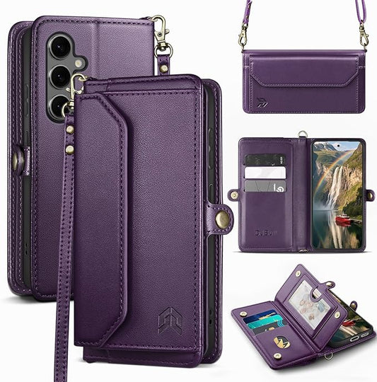 DJBull for Samsung Galaxy S25 Wallet Case with Card Holder, Shoulder and Wristlet Straps, Soft PU Leather, Magnetic Snap, Flip Phone Case for Women Men for Samsung S25 Purple