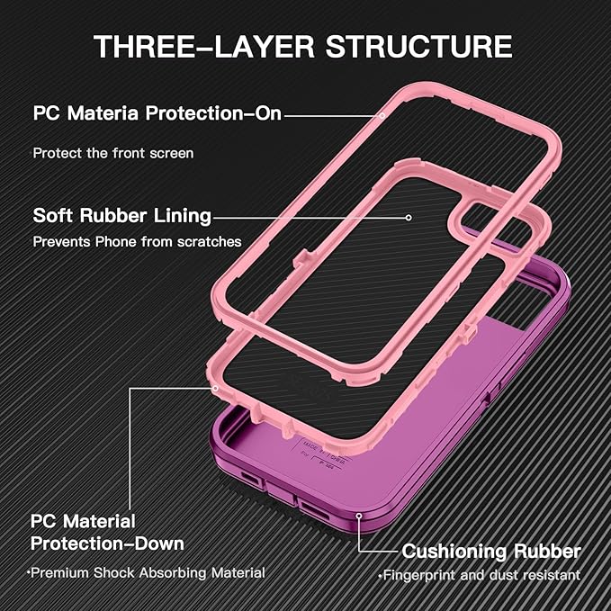 for iPhone 16e Case [Compatible with MagSafe] Shockproof 3-Layer Full Body Protection [Without Screen Protector] Rugged Heavy Duty Cover Case for Apple iPhone 16e 6.1" 2025,Purple/Pink