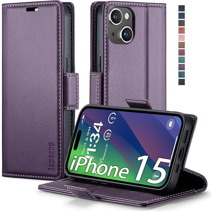 japezop iPhone 15 5G Wallet Case with [RFID Blocking],Card Holder Kickstand Magnetic,Leather Flip Case Wallet for iPhone 15 5G 6.1 Inch (Fashion Purple)