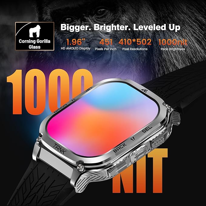 KOSPET Smart Watches for Men, 60 Days Battery Life, 50M Waterproof, Military(Full Metal), Answer/Make Call, Compatible for Android and iOS, 1.96'' AMOLED Always-on Display, AI Voice
