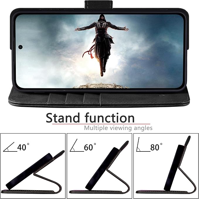 Compatible with Samsung Galaxy S25 Genuine Leather Wallet case【RFID Blocking】【4 Credit Card Holder】【Real Leather】 Flip Folio Book Phone case Cover Women Men for Samsung S25 case Black