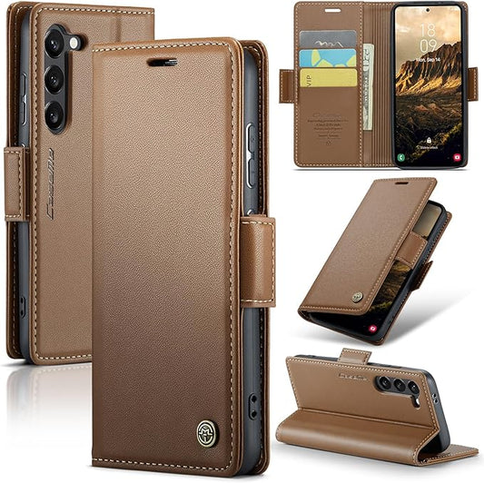 AUPAI for Samsung Galaxy S23 Plus Wallet Case with Credit Card Holder, PU Leather RFID Blocking Folio Flip Kickstand Magnetic Clasp Protective Phone Cover for Women Men Brown