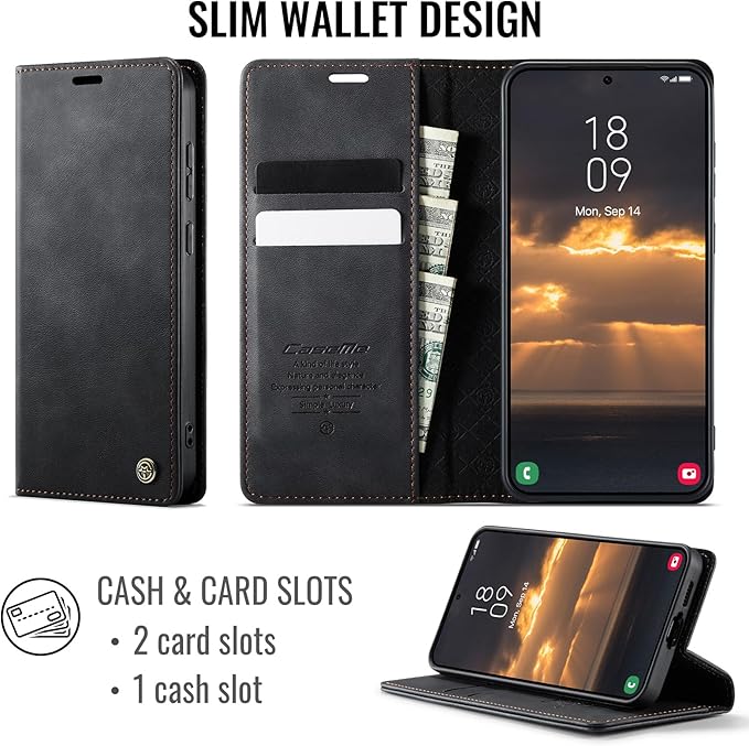 Wallet Case for Samsung Galaxy S23 5G Leather Wallet Flip Cover with Card Holder, Kickstand, Magnetic Closure, RFID Blocking TPU Shockproof Phone Case Compatible with Galaxy S23, Black
