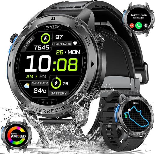 LIGE GPS Sports Smart Watch for Men, Compass Smartwatch with Calling, 170+ Sport Modes Fitness Tracker, Pedometer/IP68 Waterproof 1.43'' AMOLED Smartwatches, Military Smart Watches for Android iOS