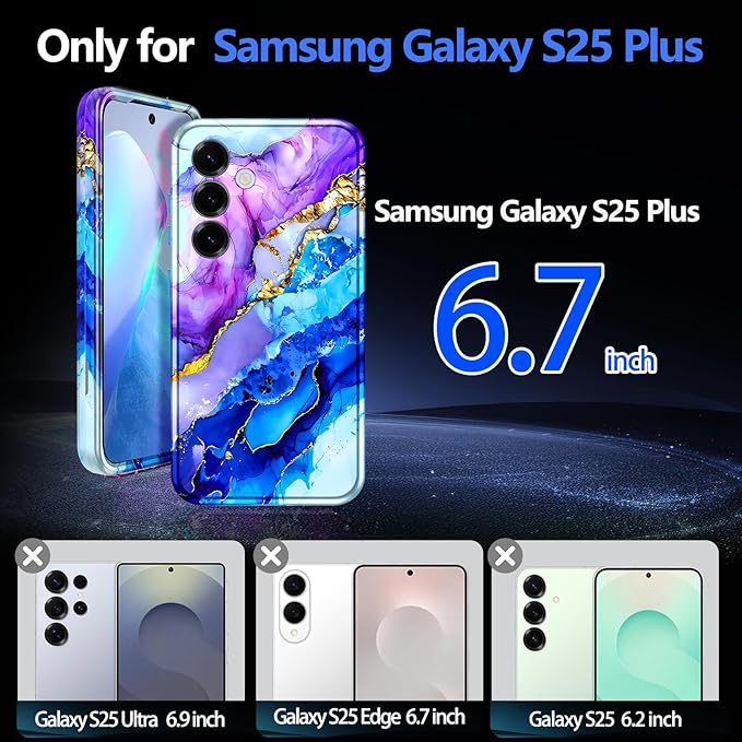 Casetego for Galaxy S25 Plus Case,Compatible with MagSafe,[Military Grade Drop Test] Full Body Protection Slim Shockproof Rugged Marble Women Case for Samsung Galaxy S25 Plus 6.7 inch,Azure Blue
