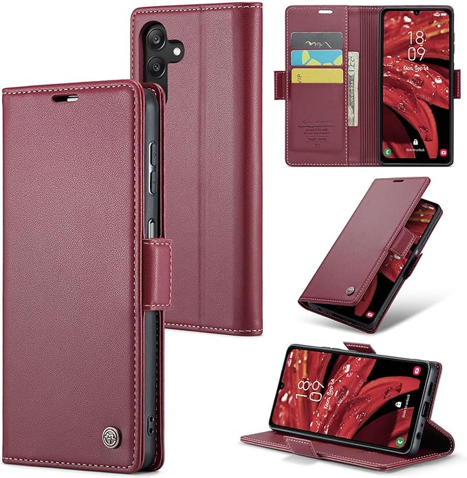 for Samsung Galaxy A25 5G Case, Premium PU Leather Wallet Case Flip Cover with [RFID Blocking][Card Holder][Stand Function] Shockproof Protective for Samsung Galaxy A25, Red