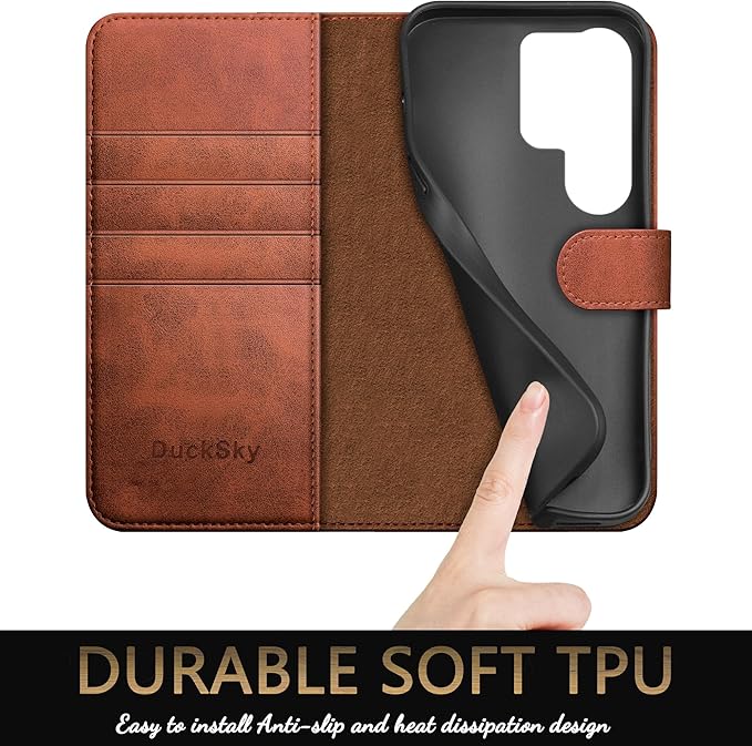 compatible with Samsung Galaxy S25 Ultra Genuine Leather Wallet case【RFID Blocking】【4 Credit Card Holder】【Real Leather】Flip Folio Book Phone case Cover Women Men for S25 Ultra case Light Brown