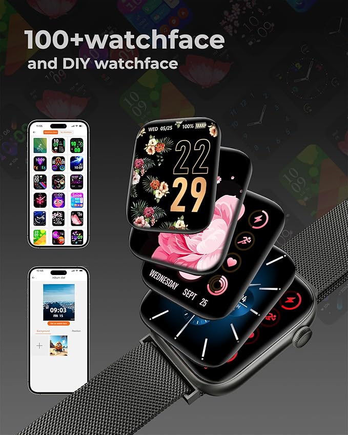 Smart Watch for Men/Women, 1.85" AMOLED Touchscreen, Make/Answer Calls, Fitness Tracker with Heart Rate, Blood Oxygen, Sport Modes, Waterproof Watches Compatible with Android & iPhone(4 Watch Bands)