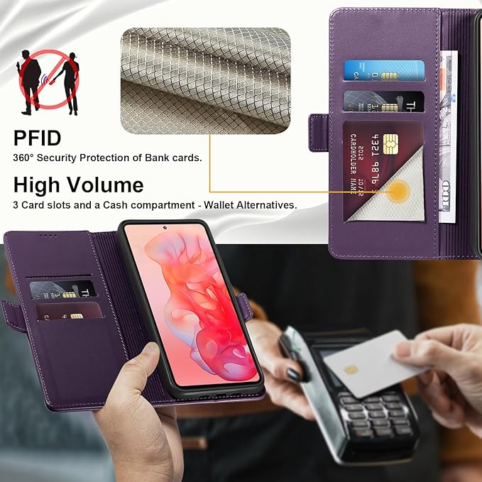 Wallet Flip Case for Moto G Stylus 5G (2024) - [RFID Blocking] Luxury PU Leather Card Holder Magnetic Phone Cover with Kickstand,Shockproof Protective Case,Purple