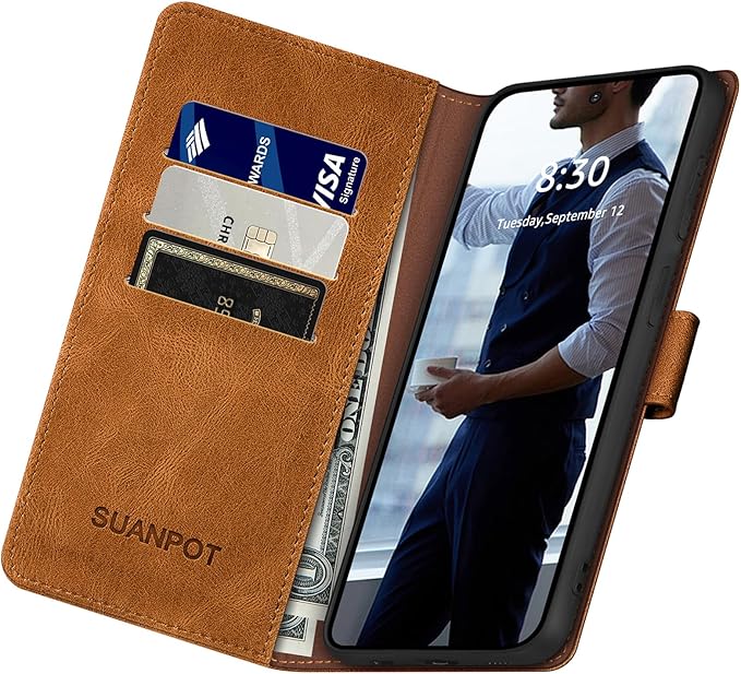 SUANPOT Compatible with Samsung Galaxy S25 Ultra Wallet case with RFID Blocking Credit Card Holder,Flip Book PU Leather Protective Cover Women Men for Samsung S25 Ultra Phone case Light Coffee