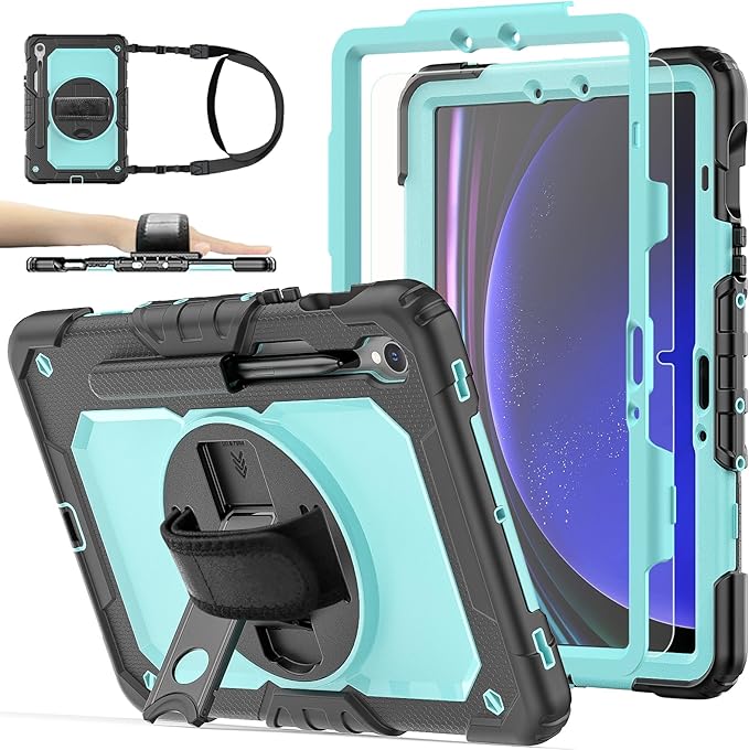 Case for Samsung Galaxy Tab S10 Lite/ S10 FE / S9 FE 10.9 Inch / S9 11'' 5G Protective with Screen Protector/Pen Holder/Hand Strap, Heavy Duty Shockproof Tablet Cover for S10 Lite, SkyBlue