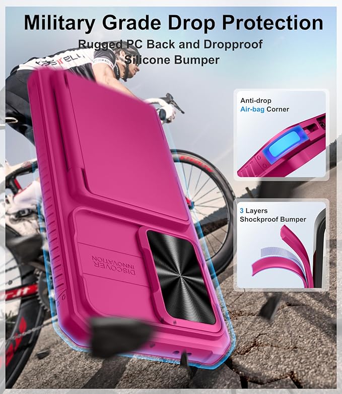 for Samsung Galaxy S25 FE Wallet Case with Card Holder (4-5 Cards), Slide Camera Cover, Military Drop Protection, Rugged Women Girly Men Protective Phone Case for Galaxy S25 FE 6.7", Hot Pink