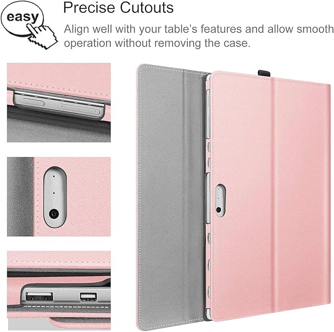 Fintie Case for 12.3 Inch Microsoft Surface Pro 7 Plus, Surface Pro 7/6/5/4/3 - Portfolio Business Cover with Pocket, Compatible with Type Cover Keyboard, Rose Gold