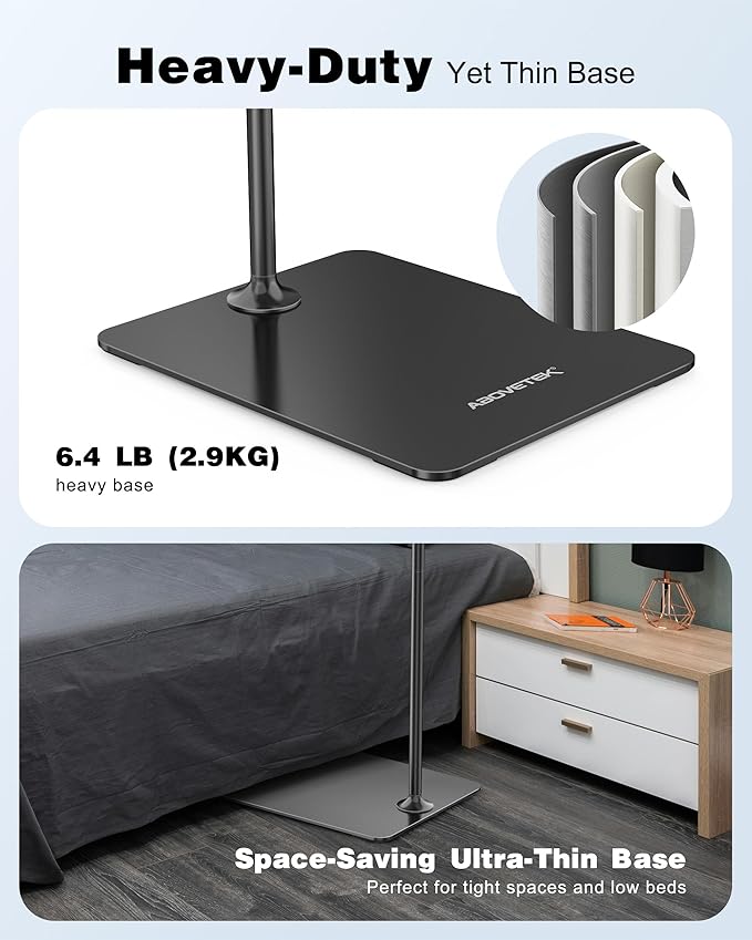 AboveTEK Tablet Floor Stand,Stylish Adjustable Height iPad Floor Stand with Stable Base,Aluminum 360° Rotation Holder for Sofa Bed,Fits 4.7-13.5"iPad Pro 12.9/Air/Mini,Galaxy Tab,iPhone,Kindle(Black)