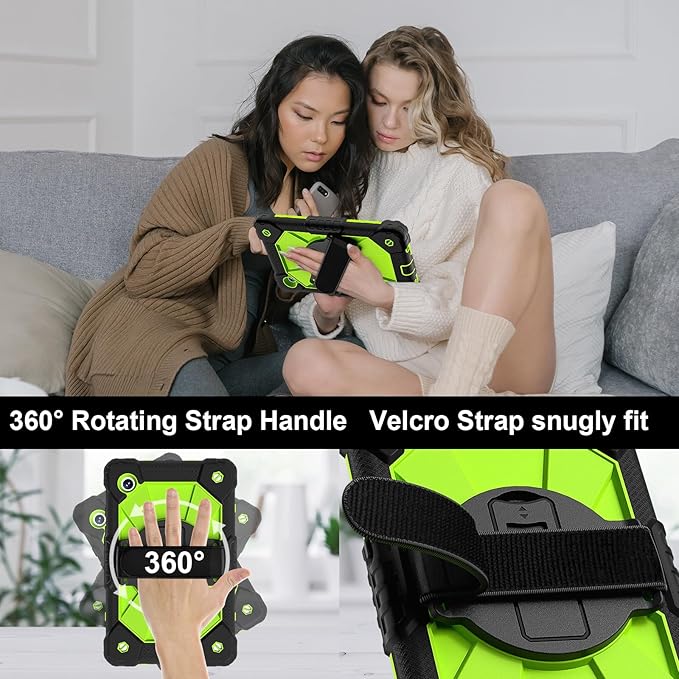 for Samsung Galaxy Tab A9 Case 8.7 inch (SM-X110/X115/X117), Heavy Duty Shockproof Silicone Cover Rugged 360 Stand Hand Shoulder Strap for Galaxy A9 Tablet,Black+Olivine