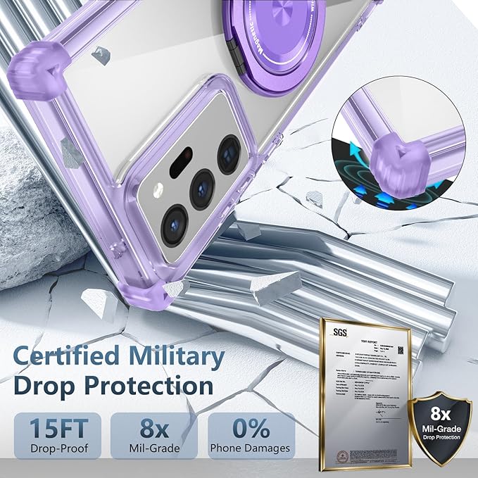 for Samsung Galaxy Note 20 Ultra Case Compatible with MagSafe Magnetic,with 1 Tempered Glass Screen Protector,Built-in 360°Kickstand Ring Military Grade Shockproof Heavy Duty Protection Purple