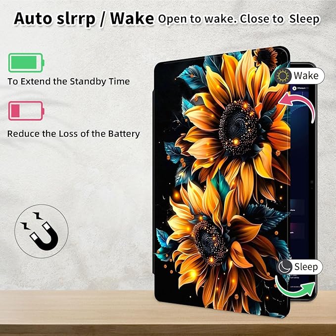 Case for Samsung Galaxy Tab S10 Ultra/Tab S9 Ultra 14.6-Inch, 360 Degree Rotating Folio Stand Smart Cover for Galaxy Tab S10 Ultra/ S9 Ultra 14.6'', Auto Sleep/Wake, Sunflower 3