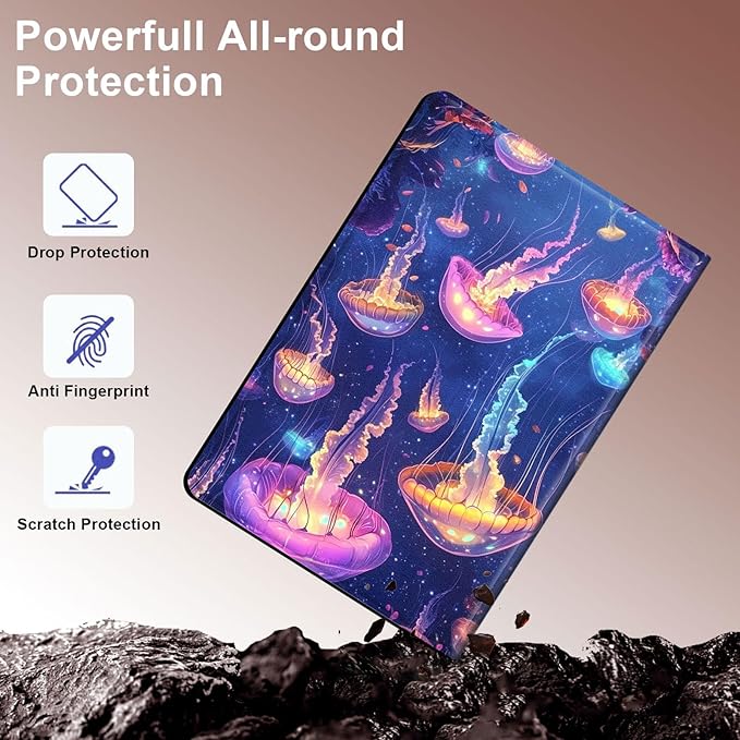 Case for Samsung Galaxy Tab A9+/A9 Plus 11” 2023 Model (SM-X210/X216/X218), Slim PU Leather Stand Cover with Auto Wake/Sleep, Multi-Angle Viewing & Shockproof, Glowing Jellyf