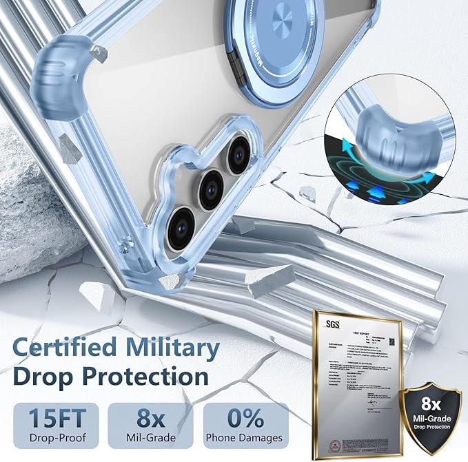 for Samsung Galaxy S24 FE Case Compatible with Magnetic Wireless Charging with 2 Screen Protectors, Galaxy S24 FE Case Built-in Kickstand Ring Military Grade Drop Protection Shockproof Blue