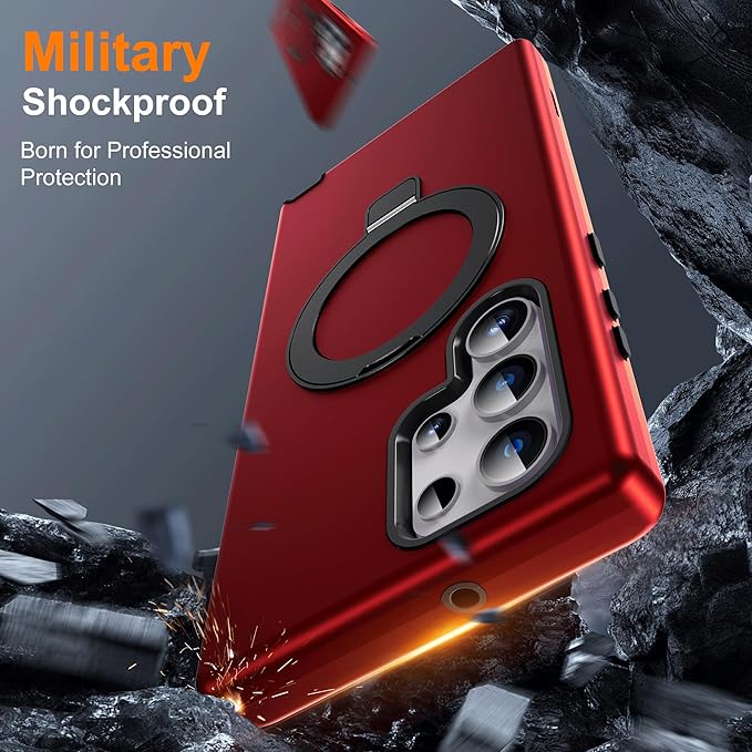 Designed for Samsung Galaxy S23 Ultra Case with Magnetic Ring Stand [Compatible with Mag-Safe][Build in Kickstand][Military Grade Drop Protection] Shockproof S23 Ultra Phone Case 6.8",Red
