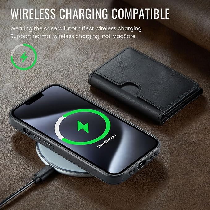 Asuwish Phone Case for iPhone 14 6.1 inch Wallet Magnetic Detachable Cell Cover with Wireless Charging and RFID Blocking Credit Card Holder Flip Stand iPhone14 5G i i-Phone i14 14Case Women Men Black