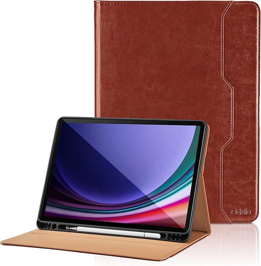 Case for Samsung Galaxy Tab S10 Lite/ S10 FE/ S9 FE 10.9 Inch/ S9 11 Inch, PU Leather Folio Case with S Pen Holder and Pocket, Auto Wake/Sleep Smart Tablet Cover, Brown