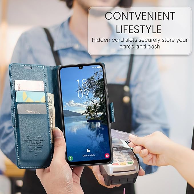 for Samsung Galaxy A25 5G Case, Premium PU Leather Wallet Case Flip Cover with [RFID Blocking][Card Holder][Stand Function] Shockproof Protective for Samsung Galaxy A25, Blue