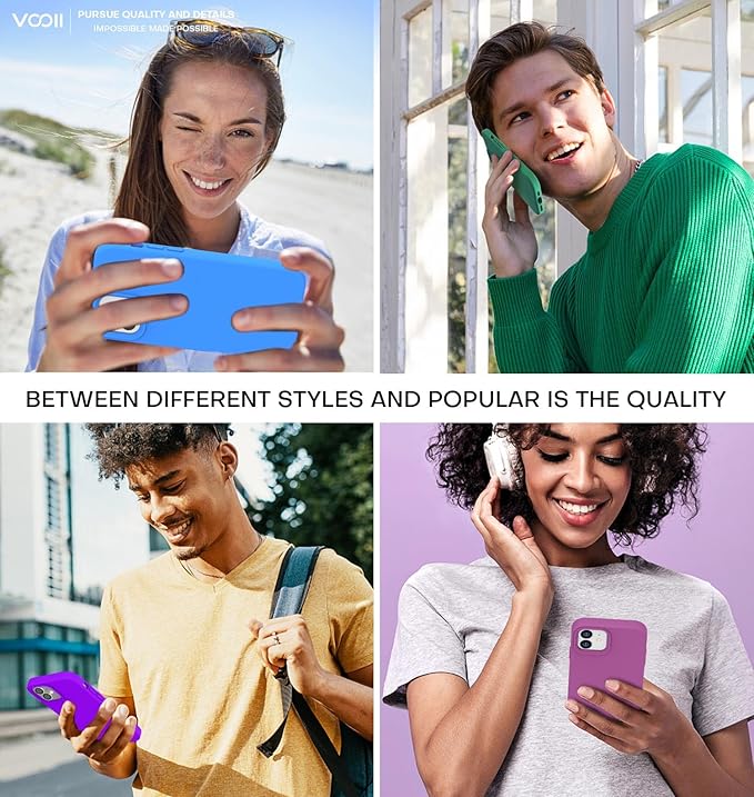 Vooii Compatible with iPhone 12 Case/iPhone 12 Pro Case, Liquid Silicone Upgrade [Soft Anti-Scratch Microfiber Lining] [Shockproof Drop Protection] Phone Case 6.1 inch - Neon Purple