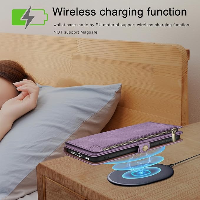 XcaseBar compatible with Samsung Galaxy S25 Wallet case with Zipper Credit Card Holder【RFID Blocking】,Flip Folio Book PU Leather Phone case Shockproof Cover Women Men for Samsung S25 case Lilac Purple