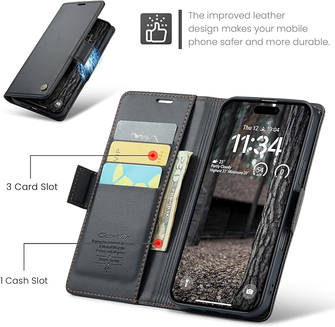 for iPhone 16 Pro Case, Premium PU Leather Wallet Case Flip Cover with [RFID Blocking][Card Holder][Stand Function] Shockproof Protective for iPhone 16 Pro 6.3", Black