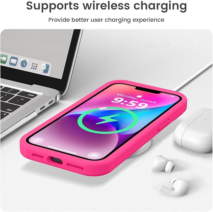 Vooii Compatible with iPhone 13 Pro Case, Liquid Silicone Upgrade [Camera Protection] [Soft Anti-Scratch Microfiber Lining] Shockproof Phone Case for iPhone 13 Pro 6.1 inch - Hot Pink