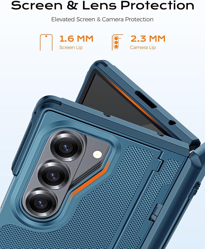 for Galaxy Z Fold 6 Case, S Pen Holder & Privacy Screen Protector & Kickstand & Hinge Protection, Slim Rugged Military-grade Shockproof Protective Phone Case for Samsung Fold 6 Case (Lake Blue)