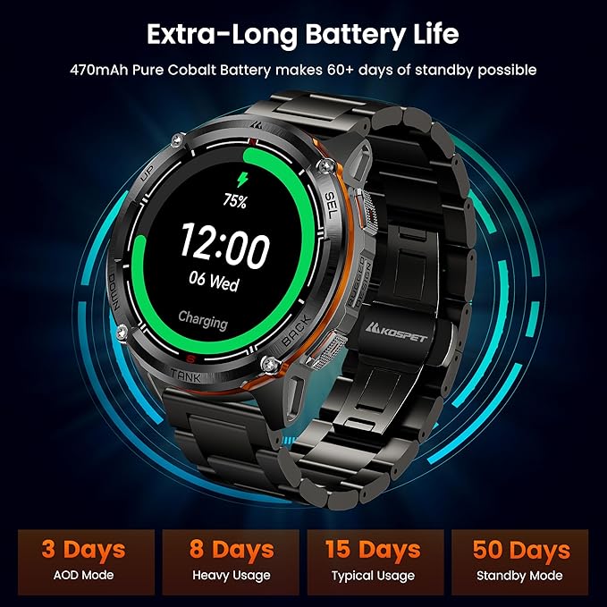KOSPET Tank T3 Ultra 2 GPS Smart Watch for Men, Extra-Long Battery, Full Stainless Steel Body Rugged Smartwatch with Bluetooth Calling, Pressure&Altitude&Compass(2 Bands)