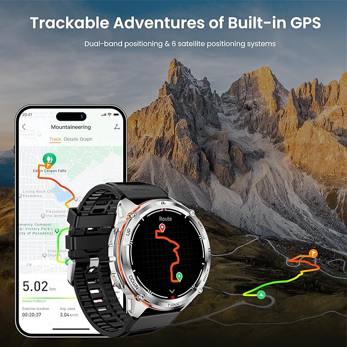 KOSPET Tank T3 Ultra 2 Smart Watch GPS for Men, 5ATM Waterproof, Pressure&Altitude&Compass, Extra-Large Battery, Full Metal Body Rugged Military Smartwatch Bluetooth Calling-1.43” AMOLED Display