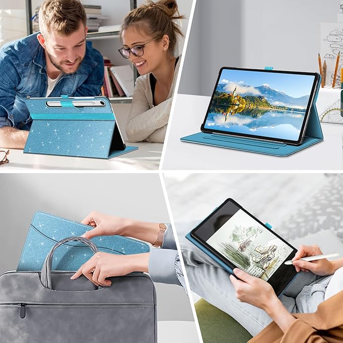 Fintie Case for Samsung Galaxy Tab S10 Lite/ S10 FE/ S9 FE 5G 10.9 Inch/Tab S9 11 Inch with S Pen Holder, Multi-Angle Viewing Protective Cover with Pocket, Auto Sleep/Wake, Glittering Blue