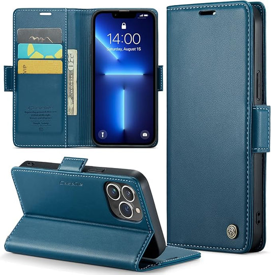 for iPhone 13 Pro Max Case, Premium PU Leather Wallet Case Flip Cover with [RFID Blocking][Card Holder][Stand Function] Shockproof Protective for iPhone 13 Pro Max, Blue