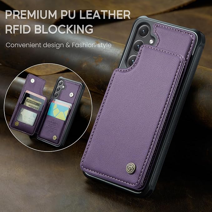 Vinich for Samsung Galaxy S24 Plus Wallet Case with Card Holder, RFID Blocking Credit Slots Kickstand Shockproof Phone Cover for Women Men, Purple