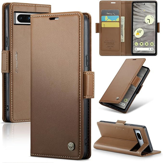 for Google Pixel 7A Case, Premium PU Leather Wallet Case Flip Cover with [RFID Blocking][Card Holder][Stand Function] Shockproof Protective for Google 7A, Brown