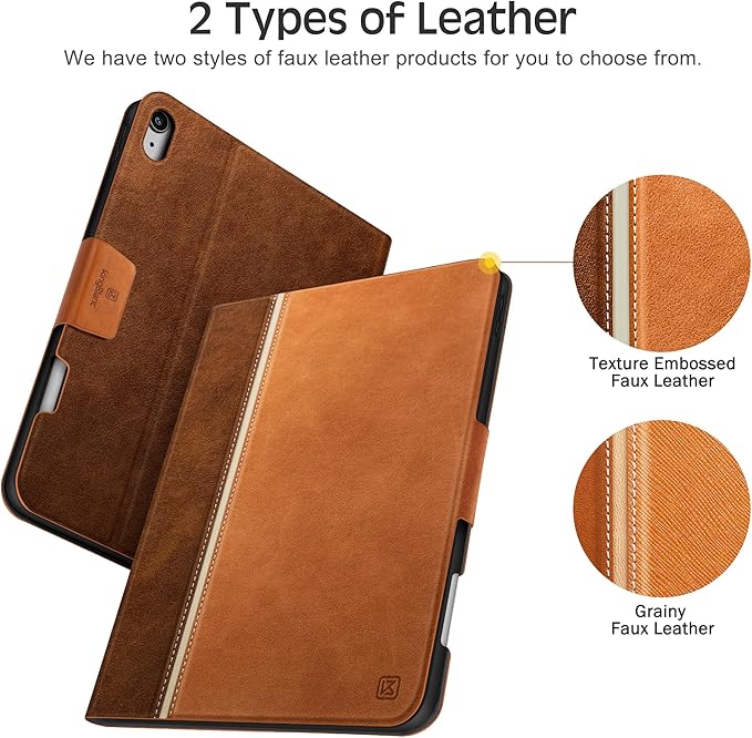 KingBlanc for iPad Air 11-inch Case M3 (2025) / M2 (2024), iPad Air 5th/4th Generation (2022/2020, 10.9") with Pencil Holder, Vegan Leather Stand Cover, Auto Sleep Wake, Viewing/Typing Angle, Brown