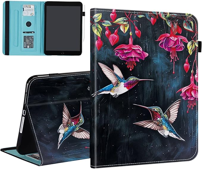 Case for Samsung Galaxy Tab A9 Plus/A9+ 5G 11 Inch 2023 Model (SM-X210/X216/X218),Card Slot PU Leather TPU Case Pen Holder Auto Wake Sleep,Flower Hummingbird